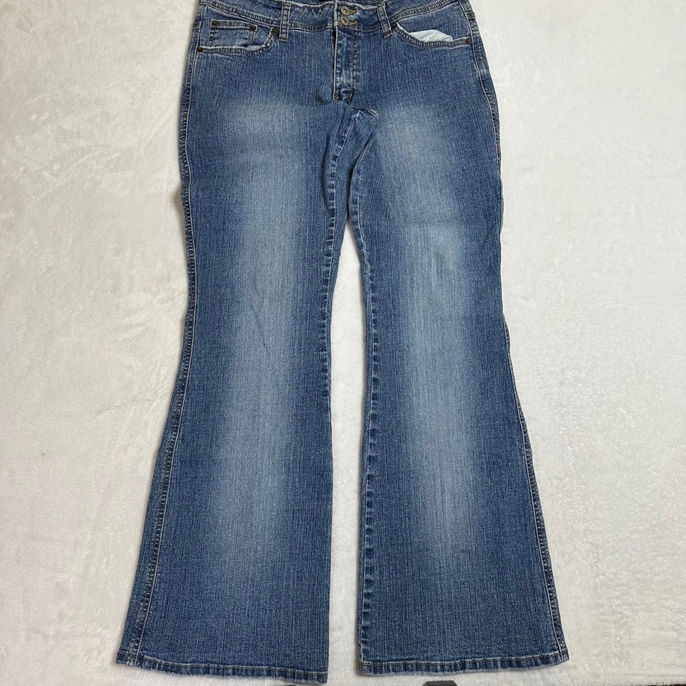 2000s ANGELS Flare Jeans Blue Denim Embellished Midrise Bootcut Women 30x31 Y2K